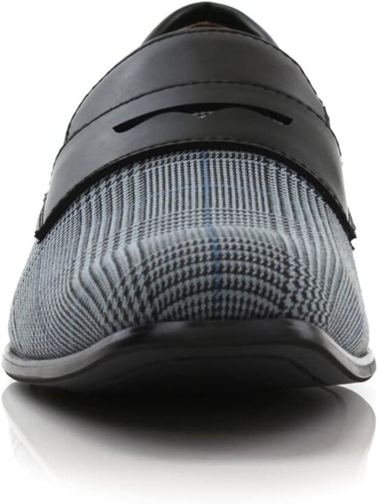 Men\'s Grey Plaid Synthetic Classic Penny Loafers & Slip-On Dress Shoes